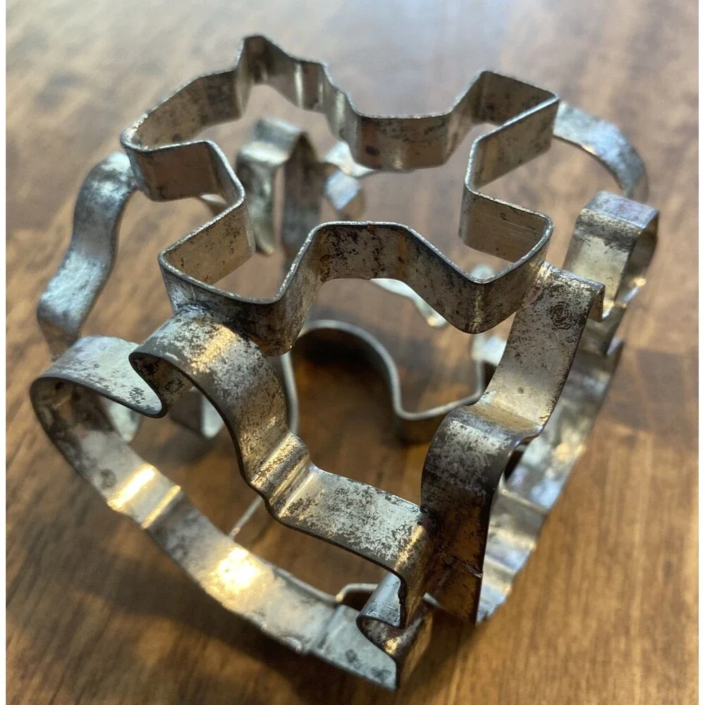 Vintage Holiday Metal Cookie Cutter 6 Sided Cube Animals Elephant Horse Bear